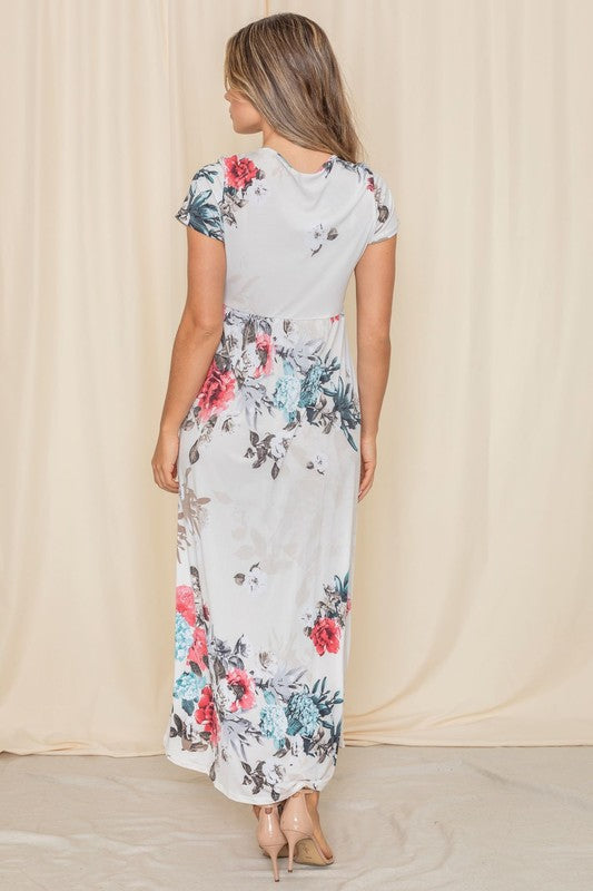 Women's Short Sleeve Floral Maxi Dress