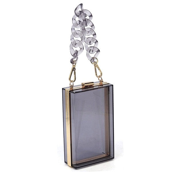 Women's Acrylic Chain Handle See-Thru Crossbody Clutch