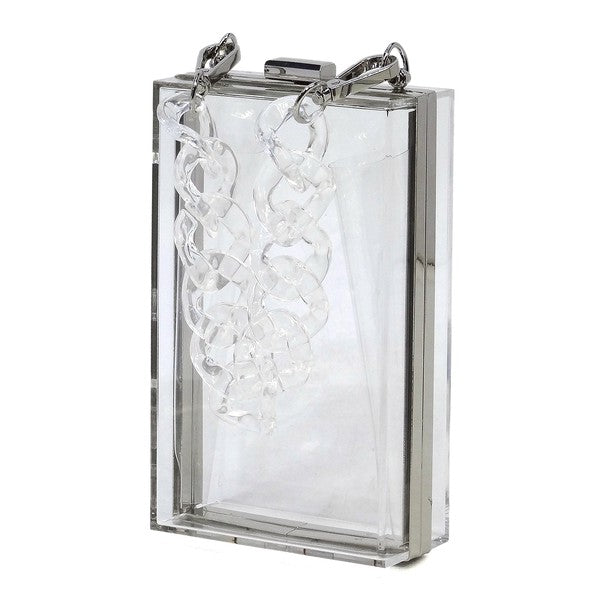 Women's Acrylic Chain Handle See-Thru Crossbody Clutch