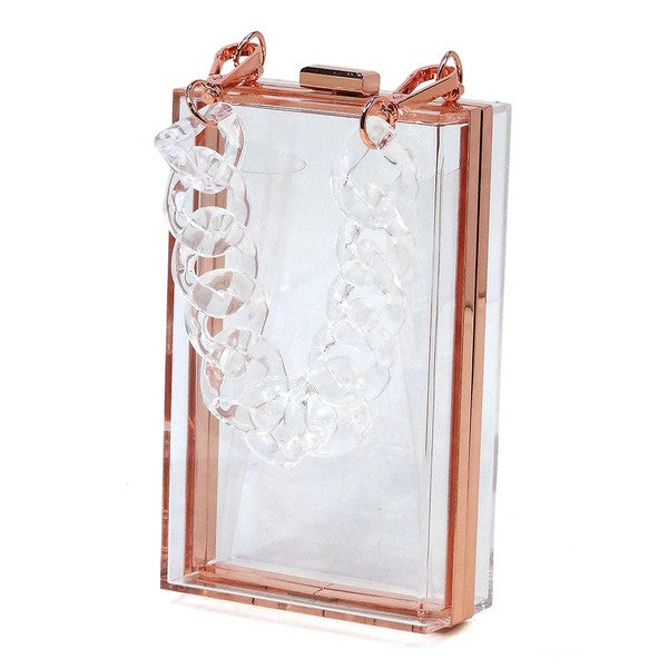 Women's Acrylic Chain Handle See-Thru Crossbody Clutch