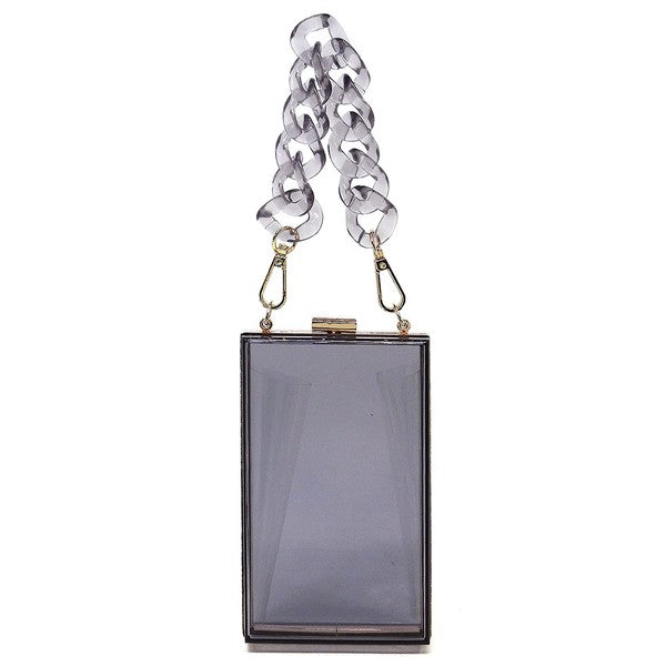 Women's Acrylic Chain Handle See-Thru Crossbody Clutch