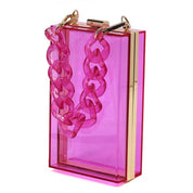 Women's Acrylic Chain Handle See-Thru Crossbody Clutch