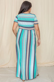 Plus Size Stripe Short Sleeve Maxi Dress