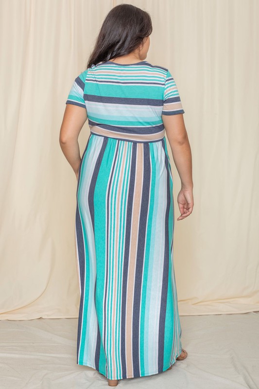 Plus Size Stripe Short Sleeve Maxi Dress