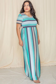 Plus Size Stripe Short Sleeve Maxi Dress