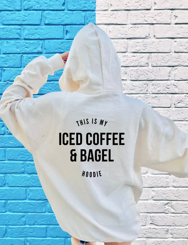 Unisex Iced Coffee and Bagel Graphic Hoodie Sweatshirt