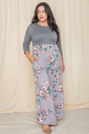 Women's Plus Quarter Sleeve Floral Maxi Dress