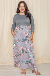 Women's Plus Quarter Sleeve Floral Maxi Dress