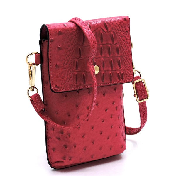 Women's Ostrich Croc Faux Leather Crossbody Phone Case