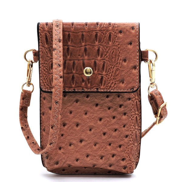 Women's Ostrich Croc Faux Leather Crossbody Phone Case