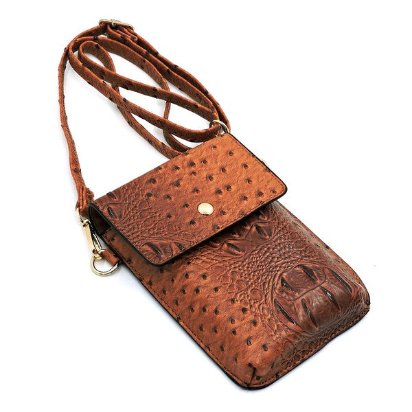 Women's Ostrich Croc Faux Leather Crossbody Phone Case