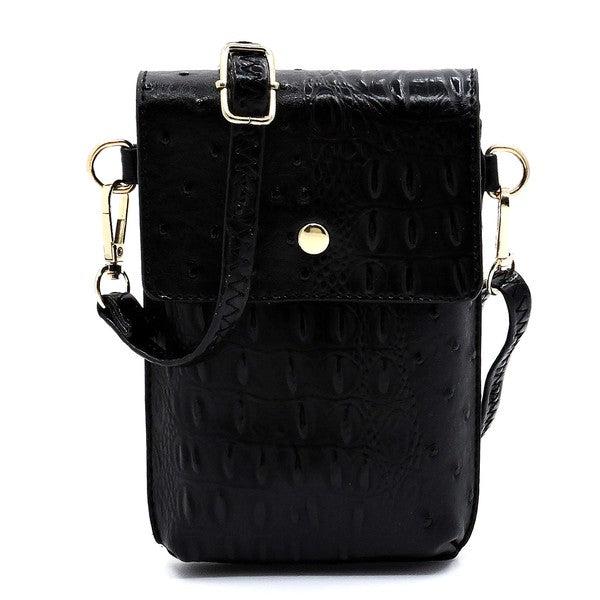 Women's Ostrich Croc Faux Leather Crossbody Phone Case