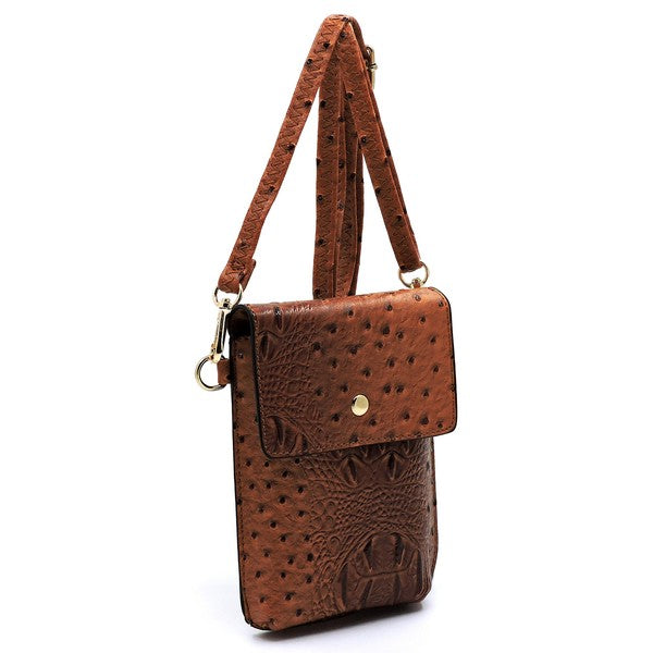 Women's Ostrich Croc Faux Leather Crossbody Phone Case