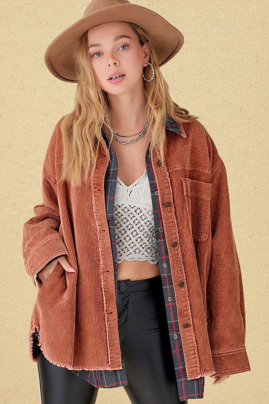 Women's Oversized Corduroy Jacket with Washed Finish