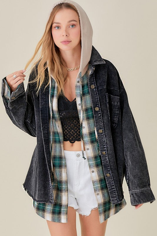 Women's Oversized Corduroy Jacket with Washed Finish