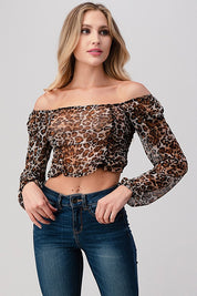 Women's Leopard Mesh Crop Top