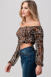 Women's Leopard Mesh Crop Top