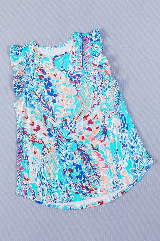 Women's Bohemian Floral Print Ruffle Tank Top