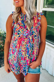 Women's Bohemian Floral Print Ruffle Tank Top