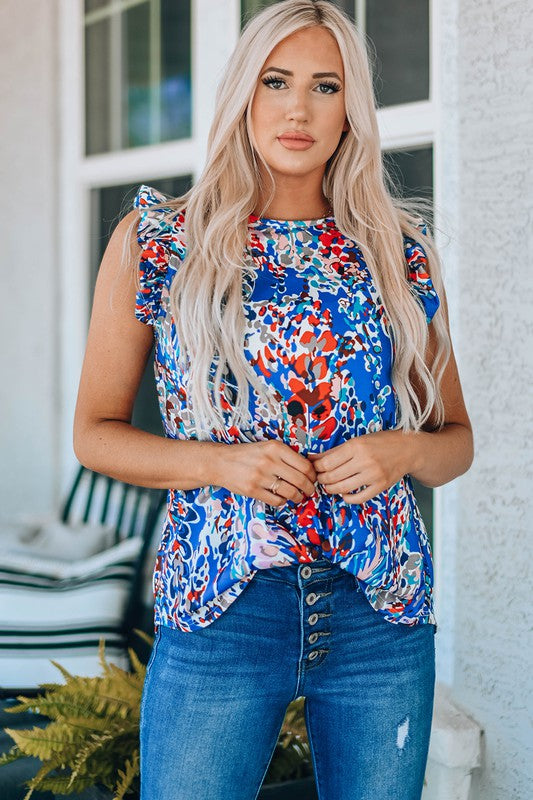 Women's Bohemian Floral Print Ruffle Tank Top