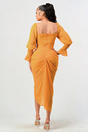 Women's Long Sleeve Chiffon Dress in Sun Kiss Yellow