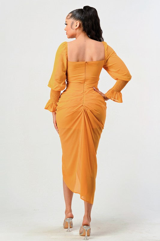 Women's Long Sleeve Chiffon Dress in Sun Kiss Yellow