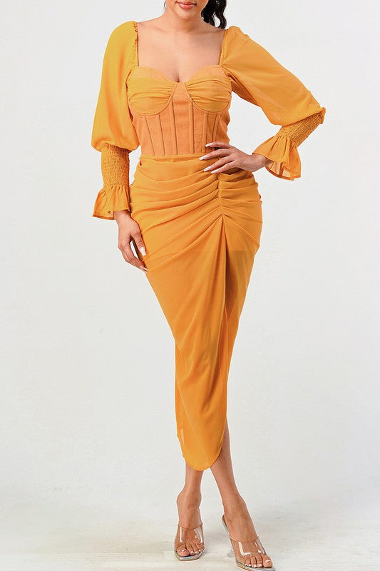 Women's Long Sleeve Chiffon Dress in Sun Kiss Yellow