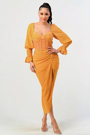 Women's Long Sleeve Chiffon Dress in Sun Kiss Yellow