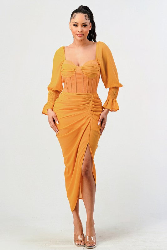 Women's Long Sleeve Chiffon Dress in Sun Kiss Yellow