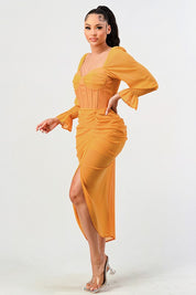 Women's Long Sleeve Chiffon Dress in Sun Kiss Yellow