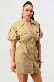 Women's Trendy Safari Mini Dress with Elastic Waist