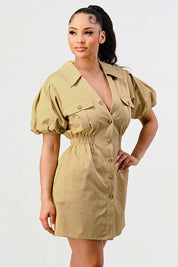 Women's Trendy Safari Mini Dress with Elastic Waist