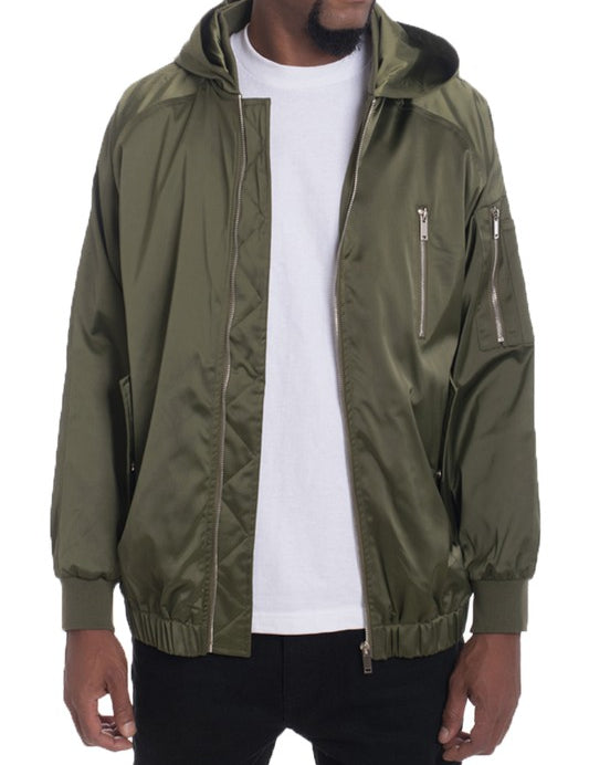 Men's Satin Hooded Windbreaker Jacket