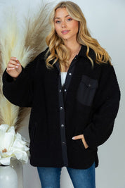 Plus Size Casual Long Sleeve Woven Sherpa Jacket