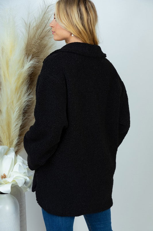 Plus Size Casual Long Sleeve Woven Sherpa Jacket