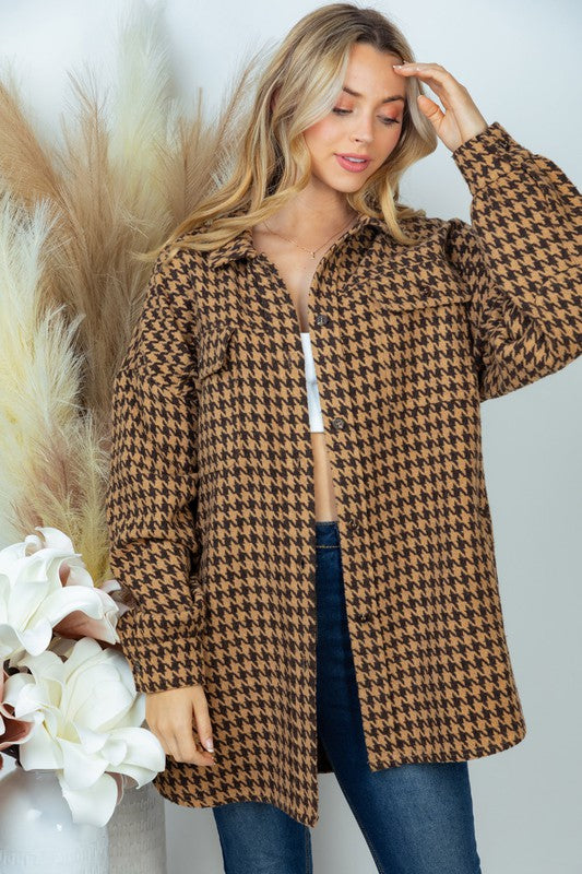 Women's Relaxed Fit Houndstooth Woven Jacket