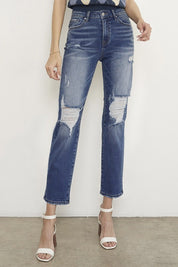 Women's Mid Rise Boyfriend Jeans in Dark Wash Denim