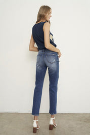 Women's Mid Rise Boyfriend Jeans in Dark Wash Denim