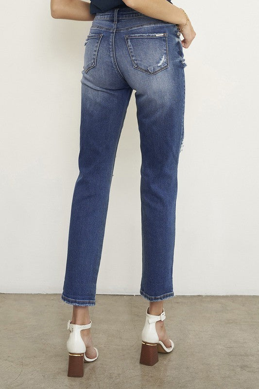 Women's Mid Rise Boyfriend Jeans in Dark Wash Denim