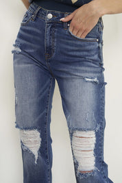 Women's Mid Rise Boyfriend Jeans in Dark Wash Denim