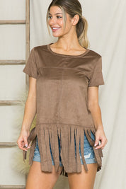 Women's Bohemian Micro Suede Fringe Top