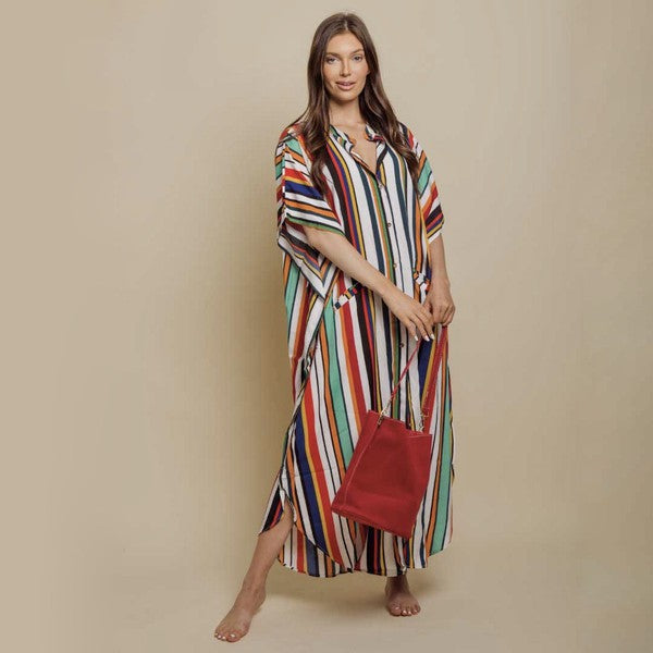 Women's Oversized Striped Maxi Dress with Pockets