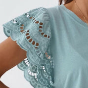 Women's Lace Sleeve Cotton-Blend Knit Top