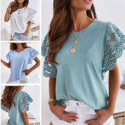 Women's Lace Sleeve Cotton-Blend Knit Top