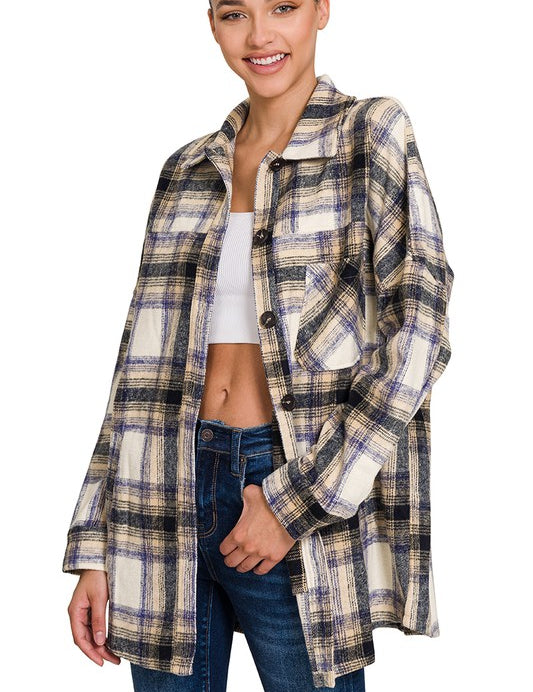 Oversized Yarn Dyed Plaid Longline Shacket