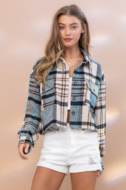 Women's Plaid Crop Shirt Jacket