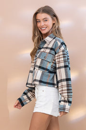 Women's Plaid Crop Shirt Jacket