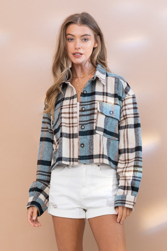 Women's Plaid Crop Shirt Jacket