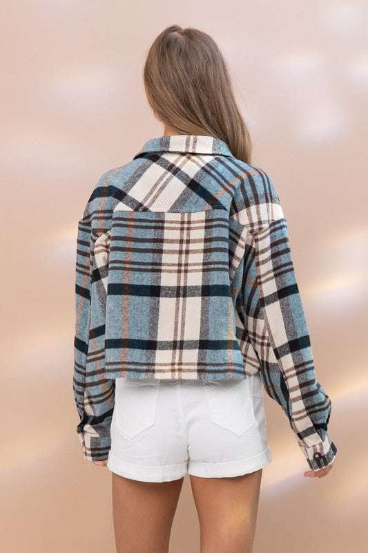 Women's Plaid Crop Shirt Jacket