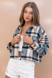 Women's Plaid Crop Shirt Jacket